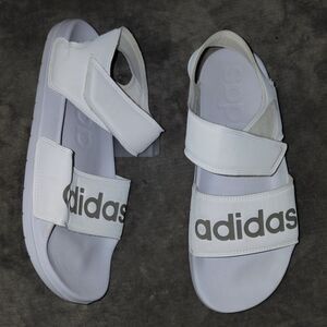 Adidas Adilette Strappy Sandal Womens Size 10 White Champagne Adjustable Slide